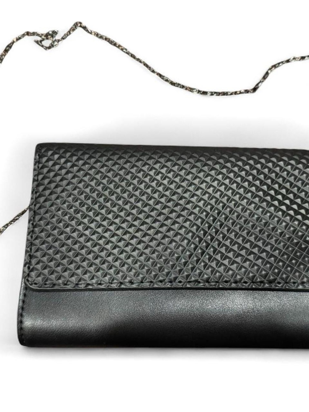 Neiman Marcus Black Textured Chain Crossbody Clutch